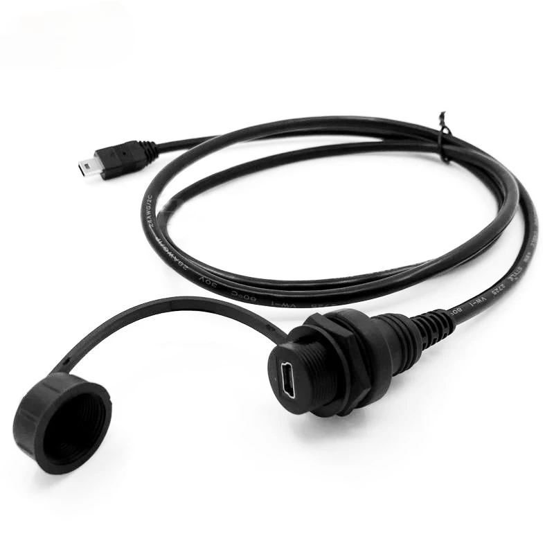 30cm IP67 Mini wodoodporny kabel USB, Mini-USB 5pin męski na żeński mocowanie panelu wodoodporny przewód przedłużenie złącza