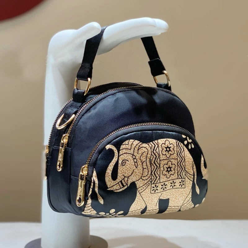 Hand Bags Bags for Women Fine Nylon Square Bag Designer Luxury Auspicious Elephant Print Portable Round Crossbody Bags