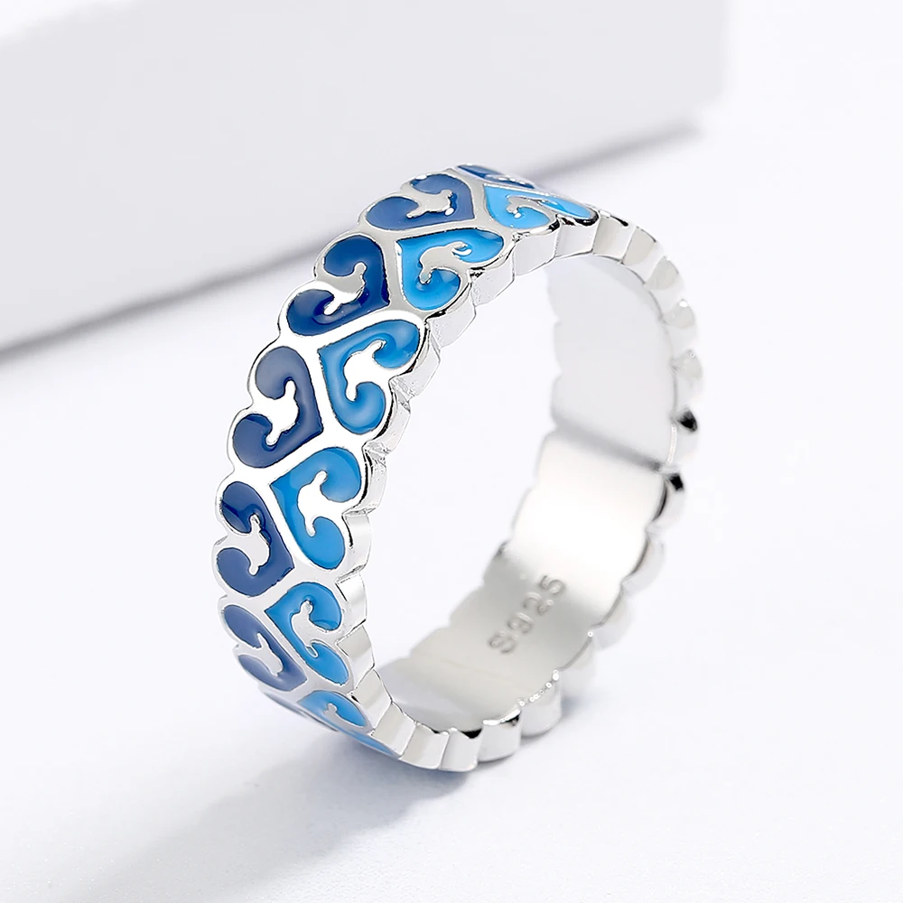 Creative New Blue Drip Glue Love Ring for Women's Fashion Party Jewelry Handmade Enamel Party Jewelry Heart Anniversary Gift