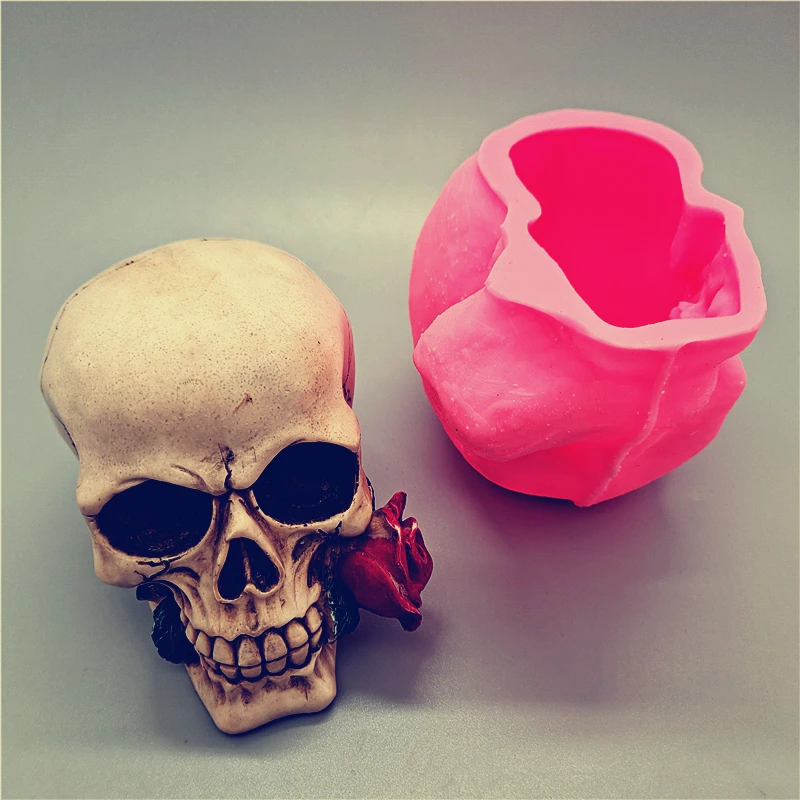 Large Rose skull Silicone Mold DIY Inverted Resin Gypsum Aromatherapy Candle Concrete Crystal Dropper Mold Manufacturing Crafts