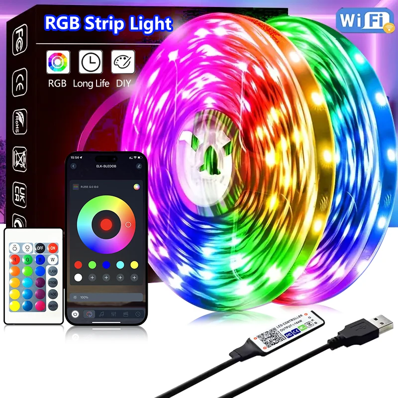 

LED strip RGB color change-24-key remote control +APP, DIY mode, dimmable, suitable for bedroom, living room and home decoration