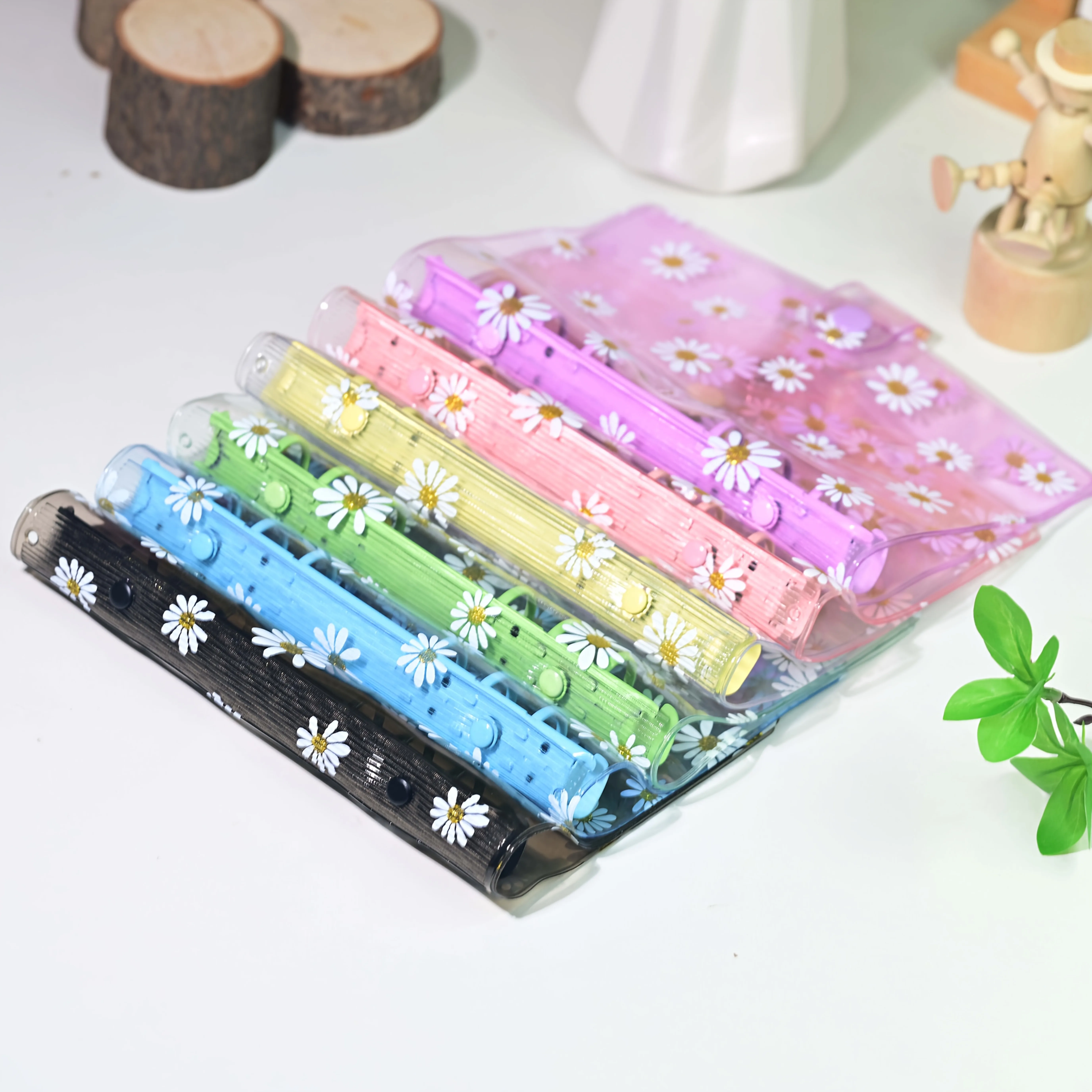 A6 6 buracos margarida colorido pasta de folhas soltas, transparente fresco capa macia transparente capa de caderno de folhas soltas
