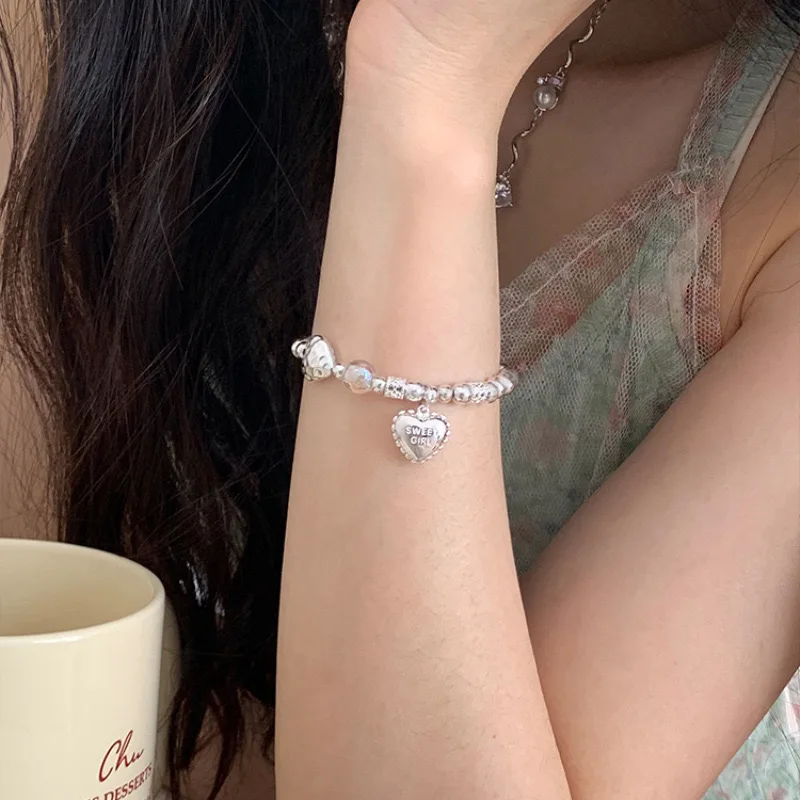 BFCLUB S925 Sterling Silver Bracelets for Women Retro Cute Heart Accessories Trend Vintage Simple Pendant Party Jelwery view 2