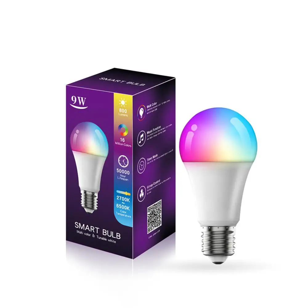 Bulb 9w App Control Color Adjustment Brightness Adjustment Music Rhythm Control 2700k-6500k Rgb Led Lamp Five Way