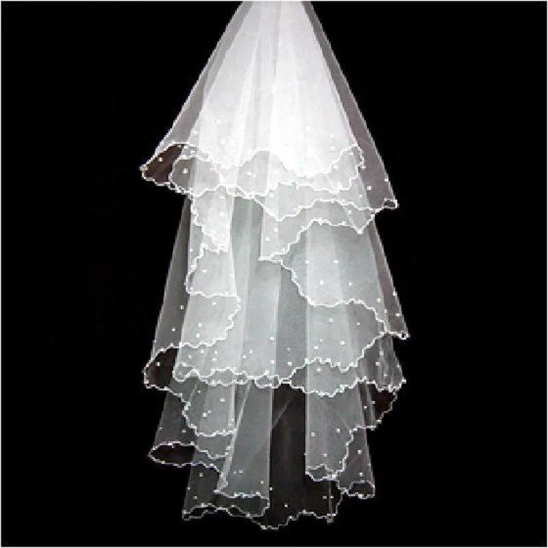 Tulle Wit Ivoor Twee Lagen Bruidssluier Lint Rand Goedkope Bruid Accessoires 75Cm Korte Vrouwen Sluier Kam Acessorios Para noivas