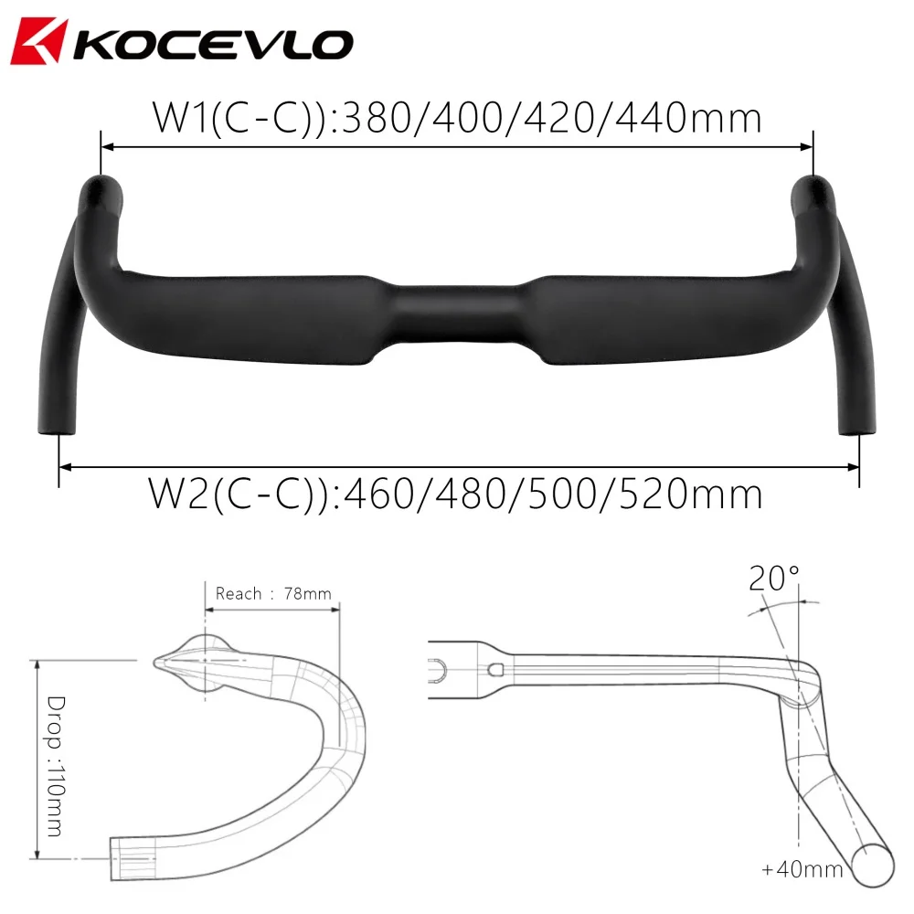 KOCEVLO Carbon-Gravel-Lenker, leicht gebogen, für Rennräder, interne Kabelführung, Rennradlenker 380/400/420/440mm – Detail 2
