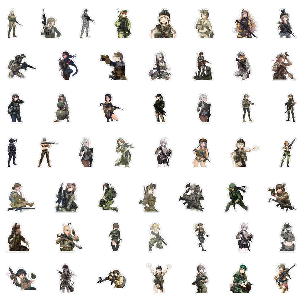 10/30/50pcs Camouflage Female Soldier Anime Stickers Camo Army Girl Decals Skateboard Laptop Motorcycle Waterproof Sticker Toy