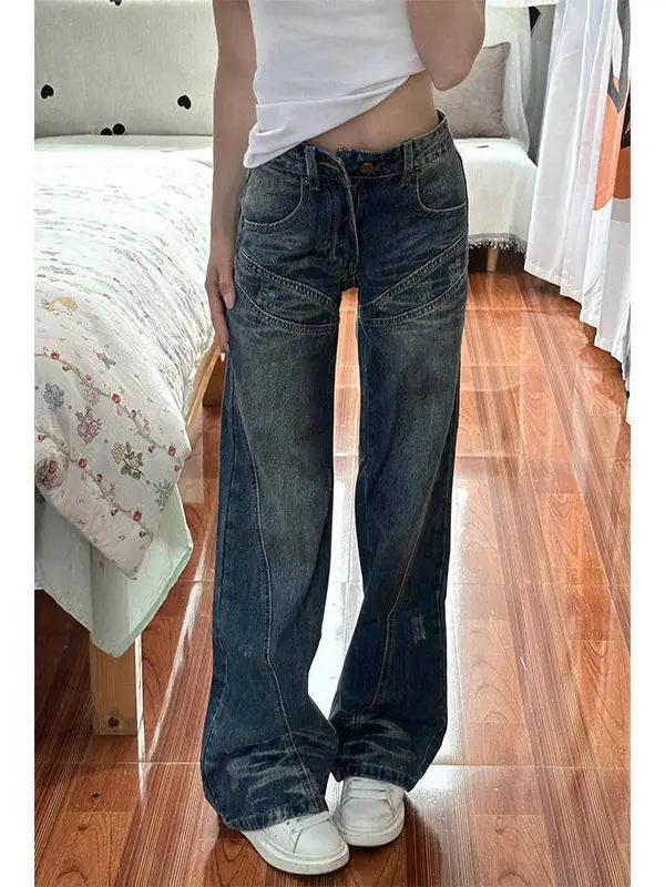 Retro High Waist Wide Leg Bell Bottom Jeans Women Loose Fitting Slimming Non-Matching Legging Long Pants Spring New Arrival