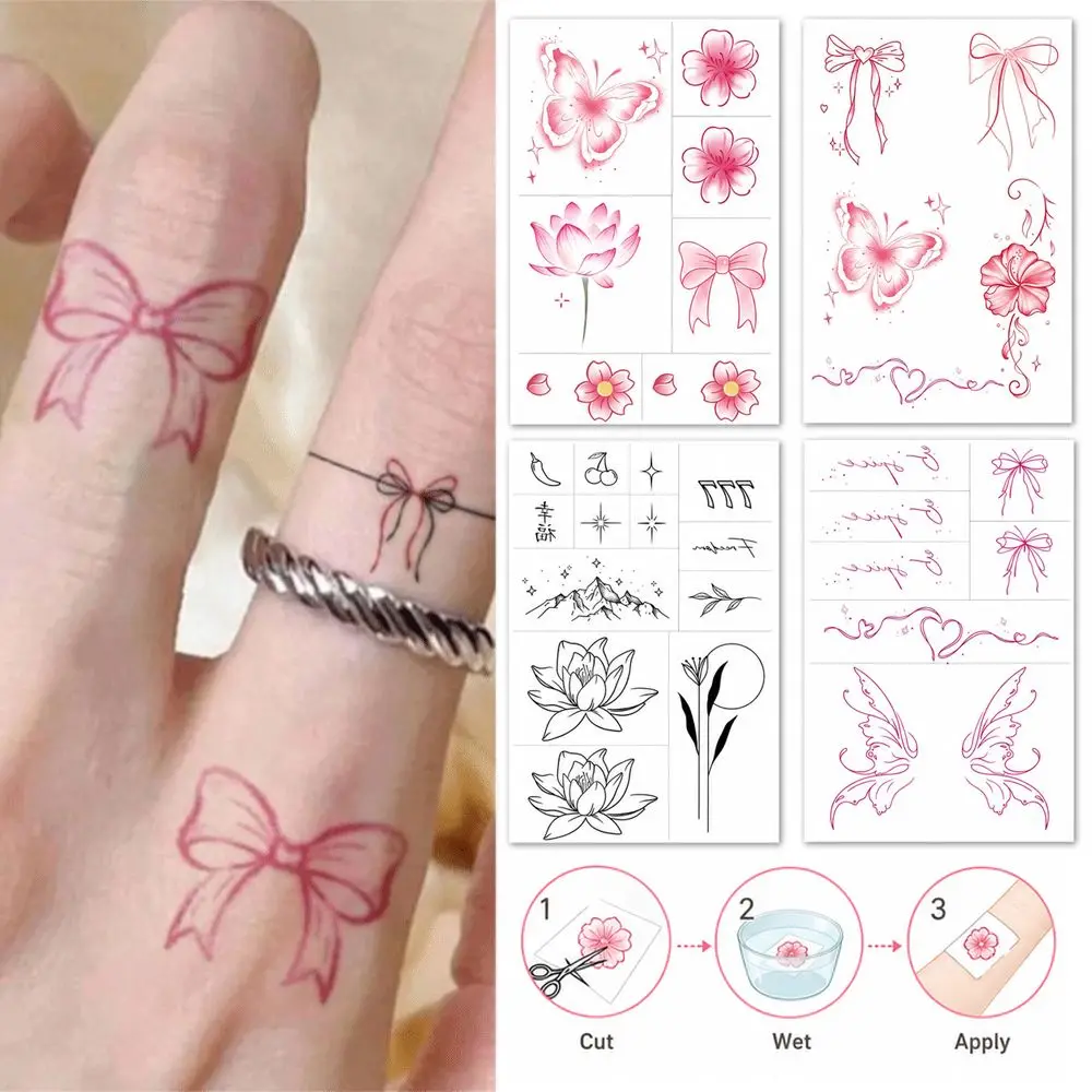 Waterproof Butterfly Temporary Stickers Floral Pattern English Phrases Finger Stickers Water Transfer Paper Fake Stickers