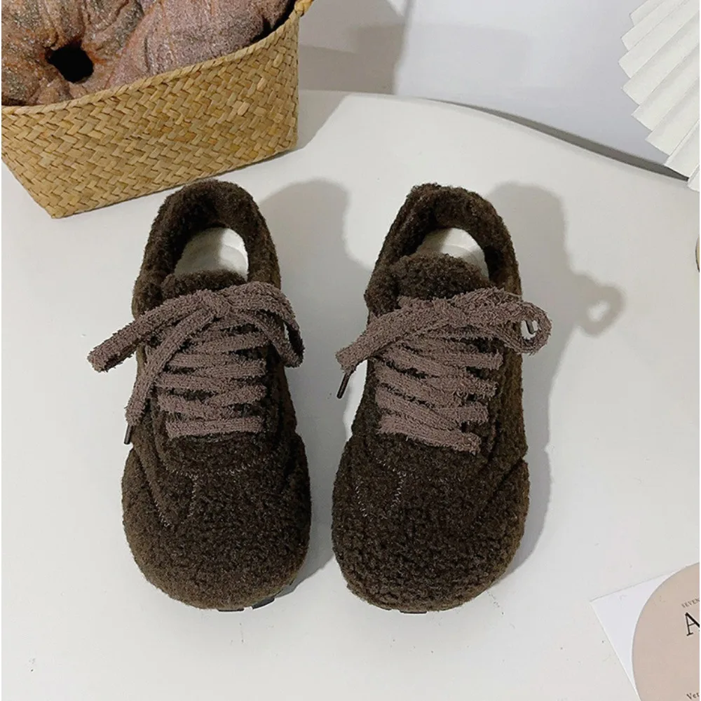 Flat Shoes for Women's Winter New with Added Wool and Lamb Wool Warm Shoe for Womens Big Toe Board Shoes Flats Shoes Women