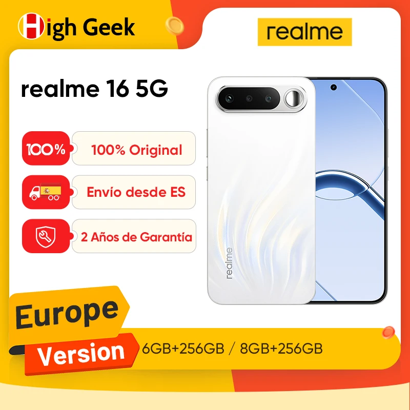 realme 16 5g 2026 nuevo smartphone version europea bateria titan de 6550 mah camara de 50 mp pantalla amoled de 4200 nits visible a la luz del sol y diseno air
