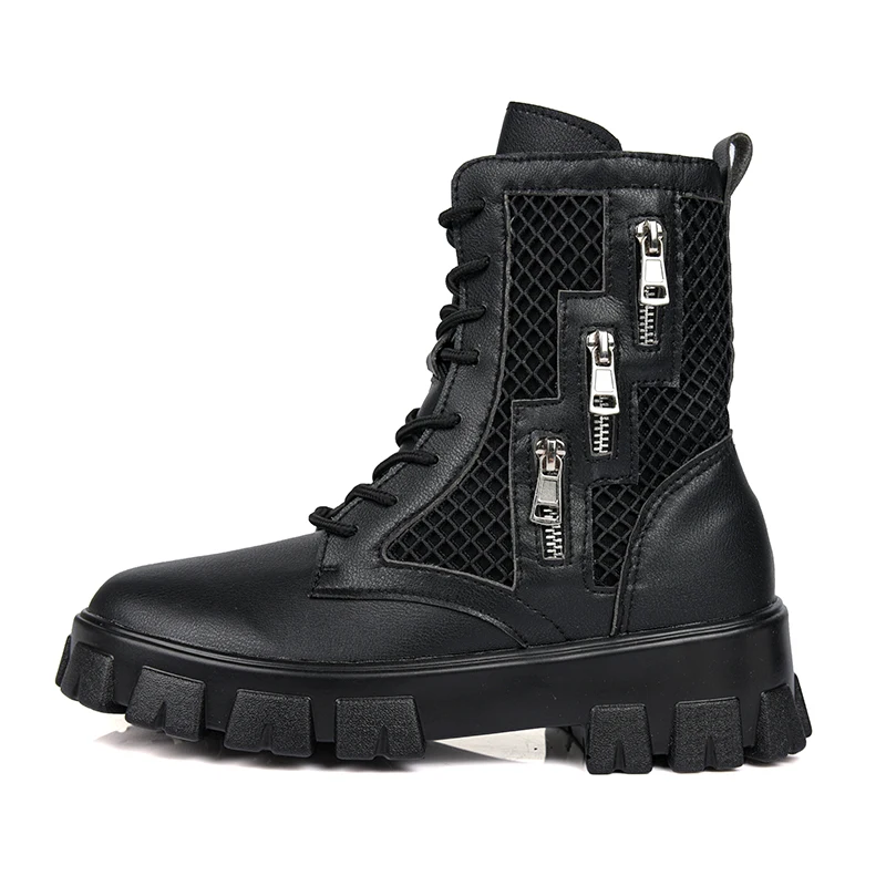 

Летние дышащие модные мужские ботинки, модные уличные ботинки с металлическими украшениями, удобная повседневная обувь с высоким берцем, мужские ботинки на полой подошве