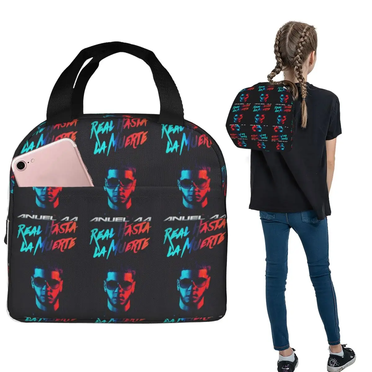 Fashion Hot Rapper Anuel AA Insulated Lunch Bag for Women Kids Portable Food Boxes Thermal Lunch Box Tote