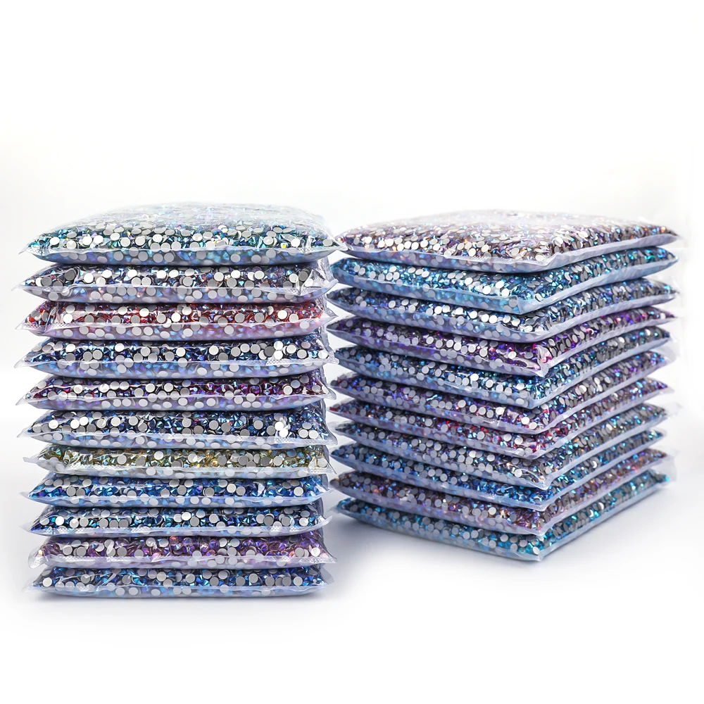 14400Pcs Hurtownia Flatback Crystal AB Non hotfix Rhinestones in Bulk Package Glitter Crystal SS3-SS20 for Nail Wedding F0228