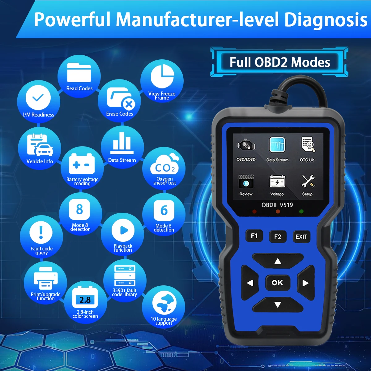 Car OBD2 Scanner Diagnostic Tool Code Reader, Car Voltage Tester Engine Fault Code Scanner, Charging Tester Diagnostic Tool V500