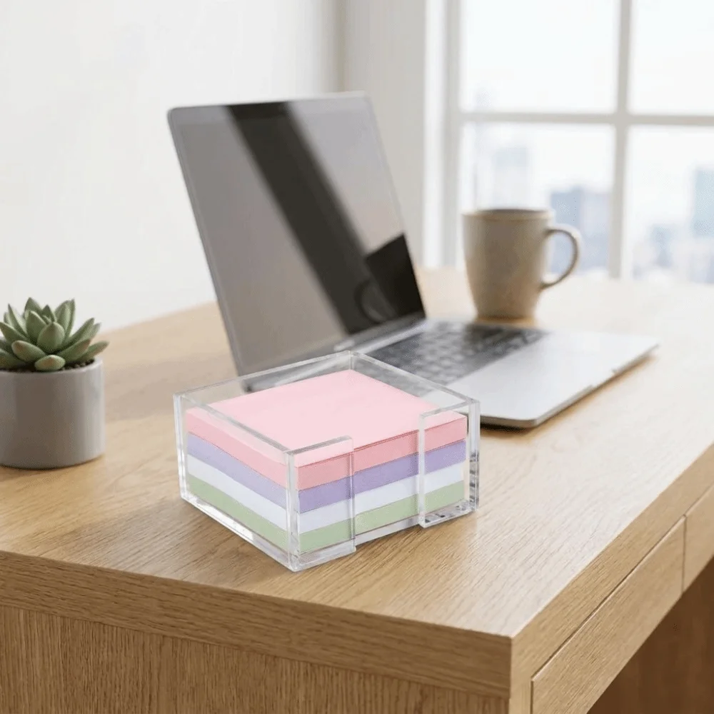 Transparent Sticky Note Holder Multi-Functional Crystal Clear Memo Note Dispenser Desk Organization Portable Notepad Holder