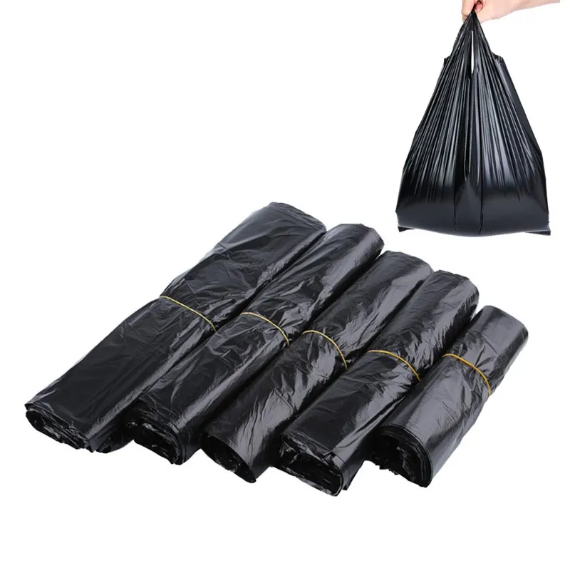 50pcs Black Carry Out Bags Gift Bag Retail Supermarket Grocery Shopping Plastic Bags Food for Business Bag Garbage Bag