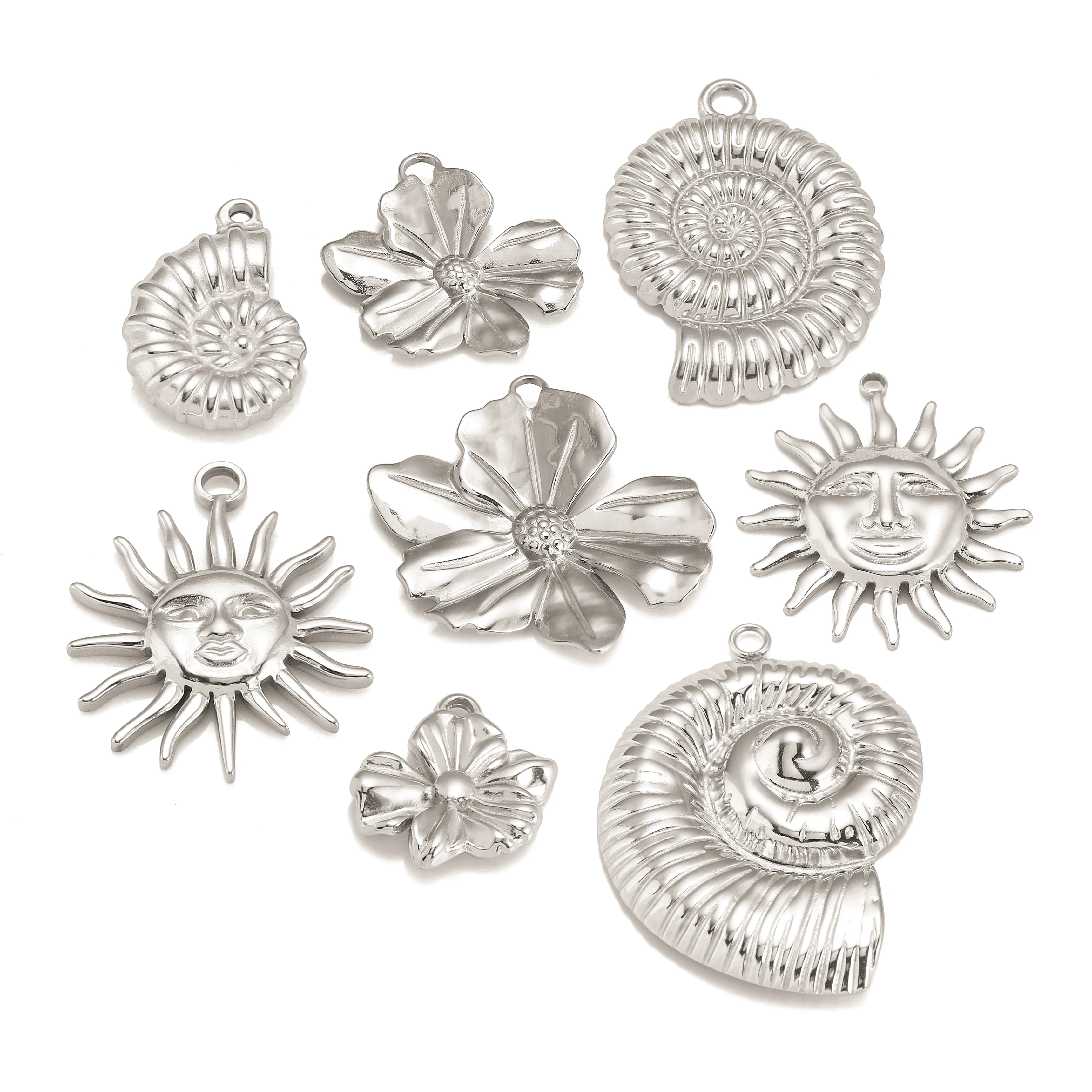 3Pcs/Lot Casting Sun/Conch/Flower Charms Stainless Steel Small/Big Bohemia Fashion Pendants DIY Necklace Jewelry Making Supplies