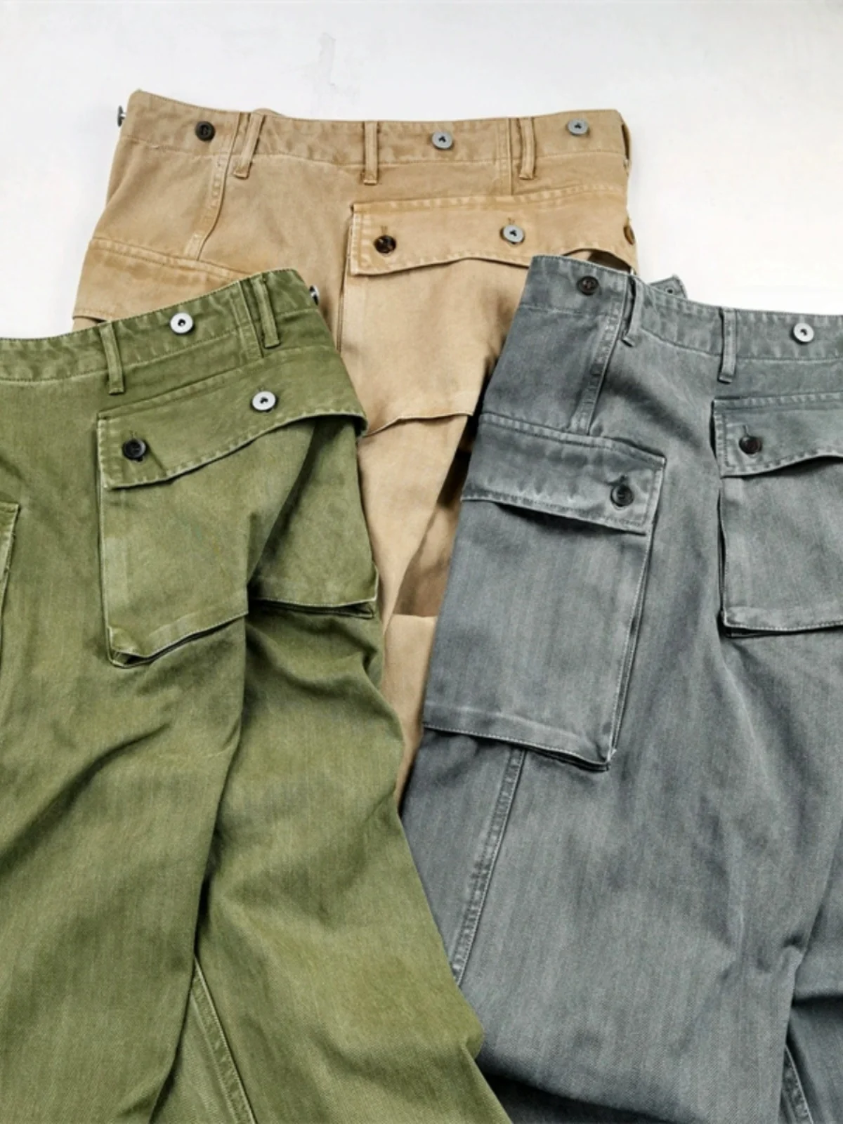 

Retro SONOFLOONG P44 Workwear Pants Faded Khaki Large ket Military Sle HBT Casual Long Trousers Heavy Du Cotton 00%