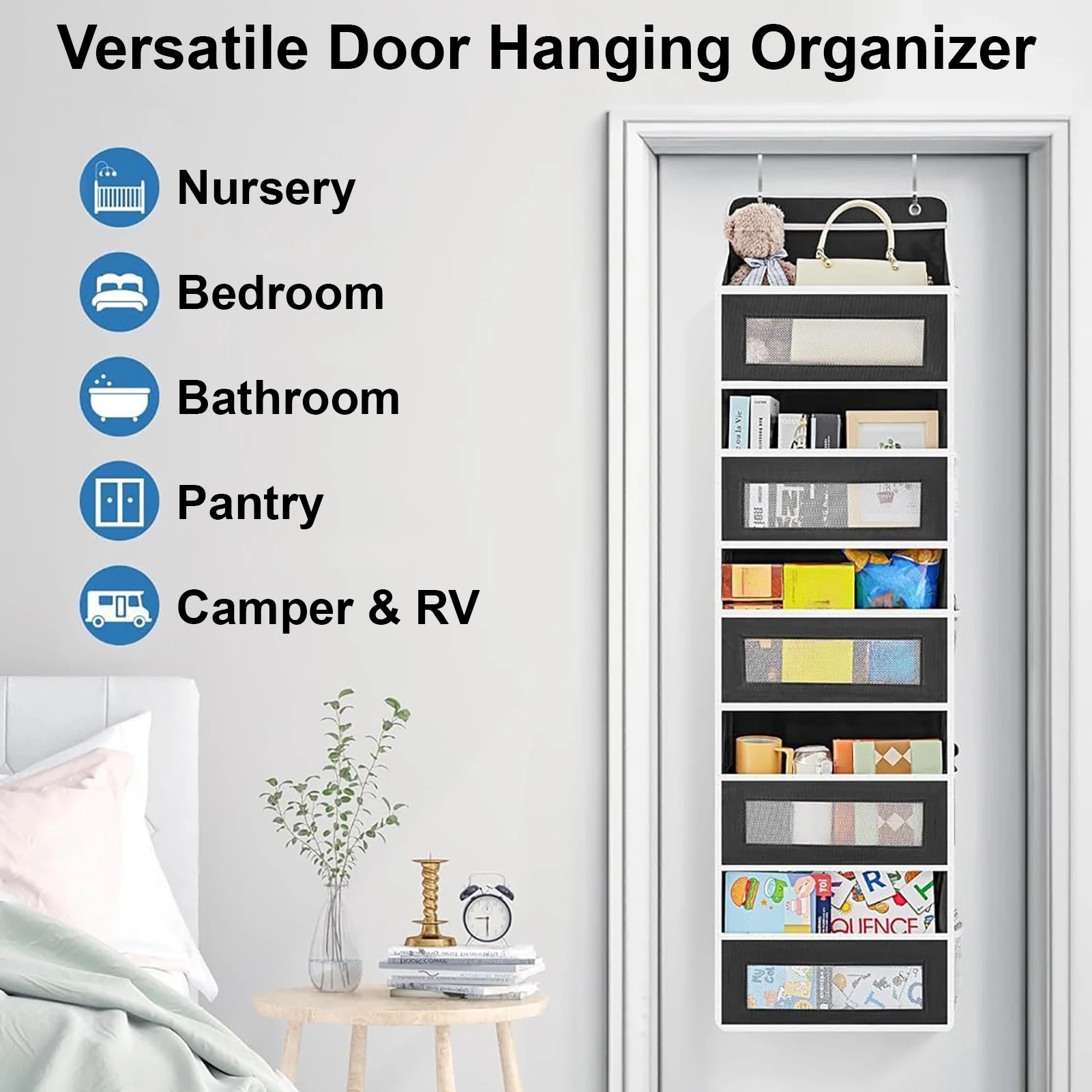 Non-woven Over Door Hanging Storage Organizer with 5 Pockets Large Capacity for Home Bedroom Bathroom Hanging Storage Bag