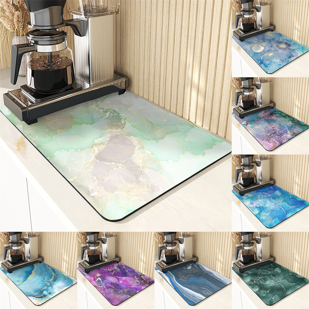 Marble Style Diatomaceous Earth Mat Placemats Silicone Mats For Dining Tables Gilded Texture Pattern Dish Mat Drying Mouse Pad