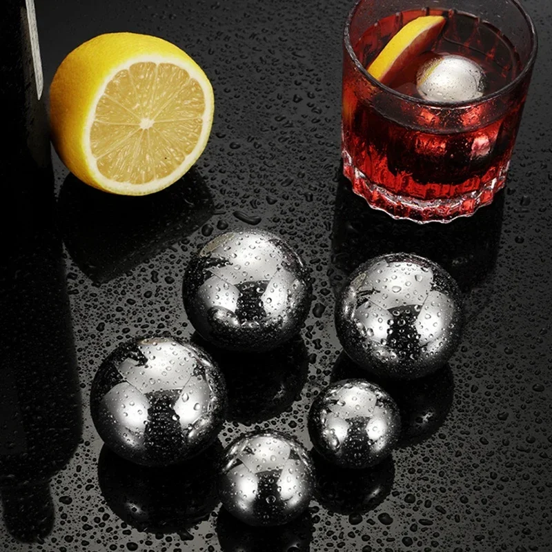 

2pcs Large Whiskey Stones Round Stainless Steel Ice Ball Reusable Drink Cooler for Beer Wine Coffee Food Grade Bar Accessories