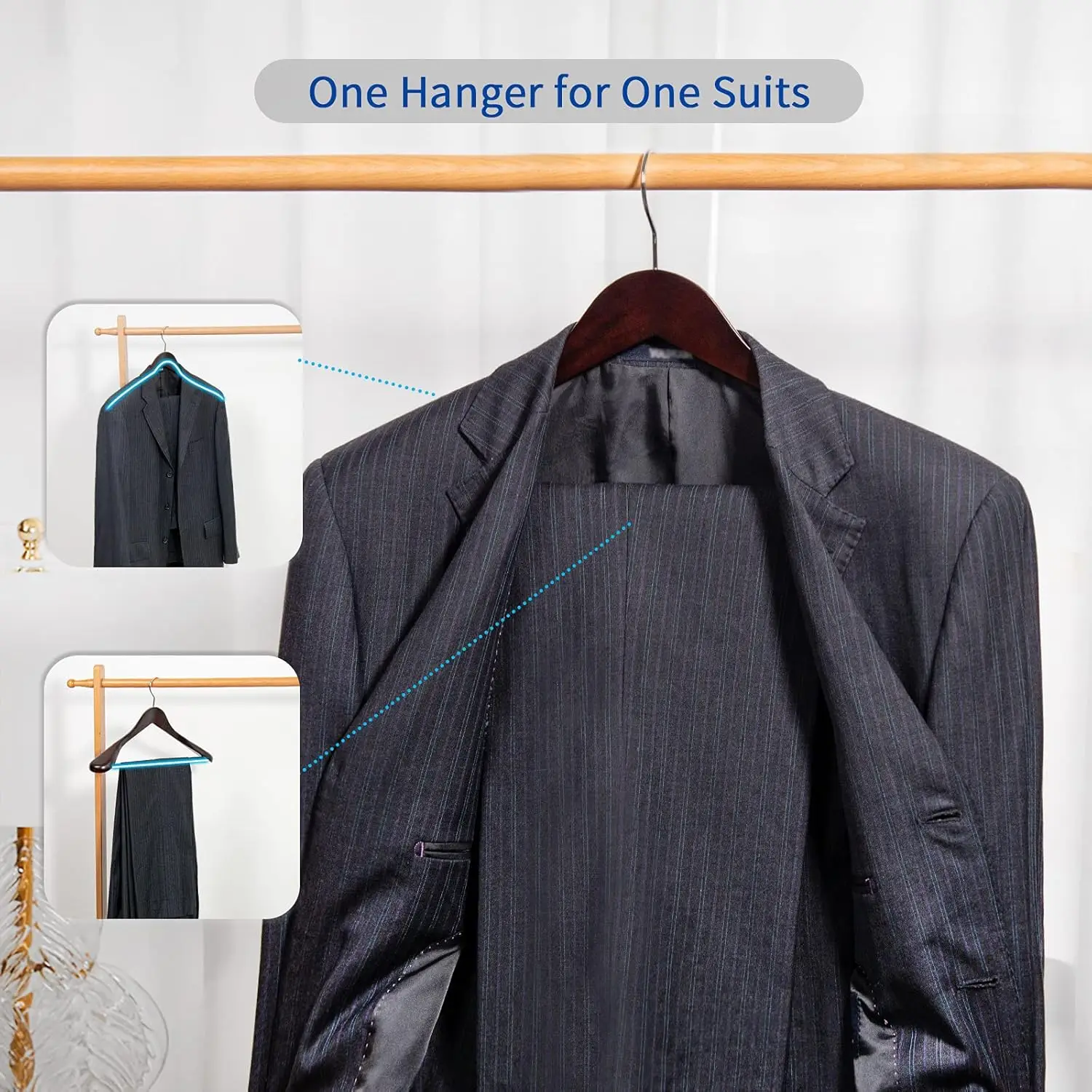 Luxury Natural Wooden Suit Hangers Wood Coat Hangers For Jacket Shirt Glossy with Extra-Wide Shoulder Swivel Hooks Anti-Slip Bar