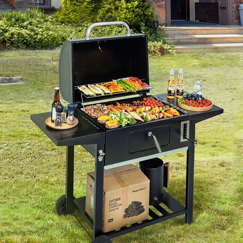 Stainless Steel Charcoal Grill for Home Use, Outdoor Camping, and Barbecue with Wheels