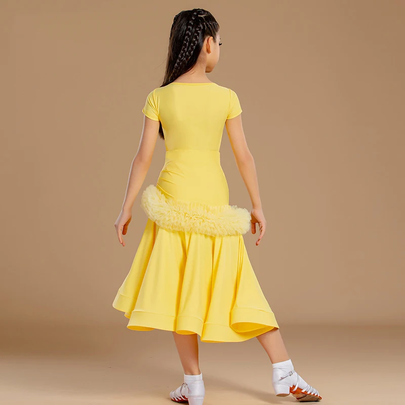 2025 moda meninas vestido de competição de dança latina valsa trajes de dança de salão crianças desempenho vestidos de dança palco wear 12640