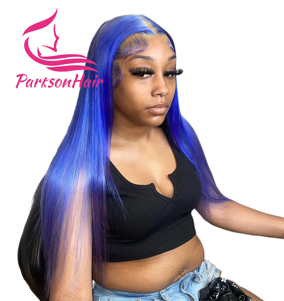 

Dark Blue Glueless Human Hair Wig Straight 613 Colored Brazilian 5x5 Transparent Lace Front Human Hair Wig For Women PrePlucked
