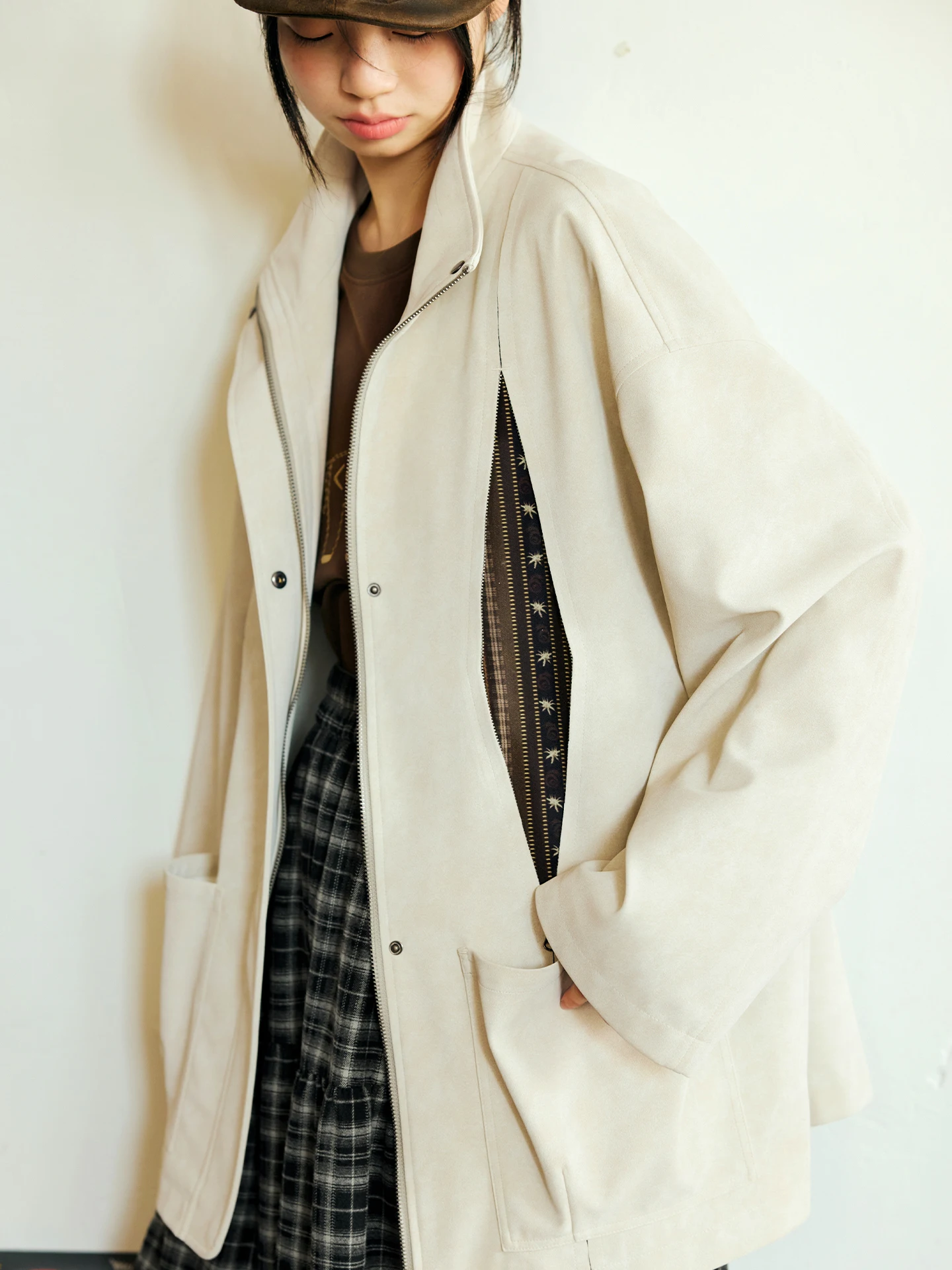 

Octopusme Matte Leather Jaet Zipper Casual Women's Coat Spring New Sle Vintage Loose Fit No Fur Collar Daily Wear