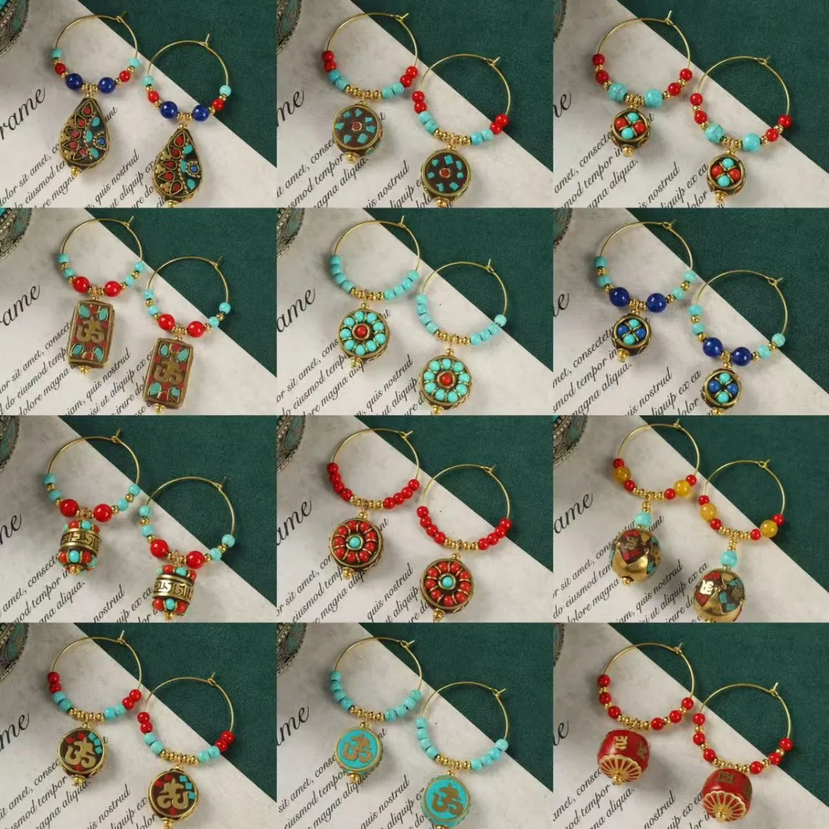 الرجعية النيبالية الغريبة التبتية أقراط للنساء العرقية نمط النحاس جوهرة حبة مجوهرات فاخرة غامضة نعمة اليدوية الهدايا