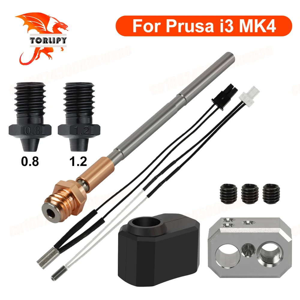 

Для Prusa MK4 Hotend Kit с высококачественным нагревательным блоком, силиконовым рукавом, разделенным горлом, проводом для измерения температуры и насадками