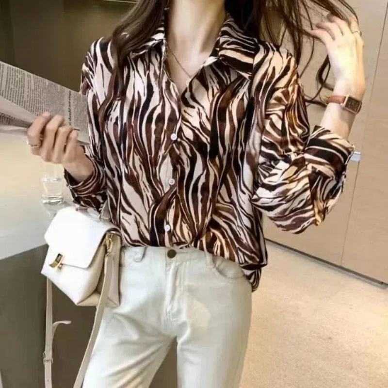 Leopard Print Long-sleeved New Shirt Women Niche High-end Color Tops