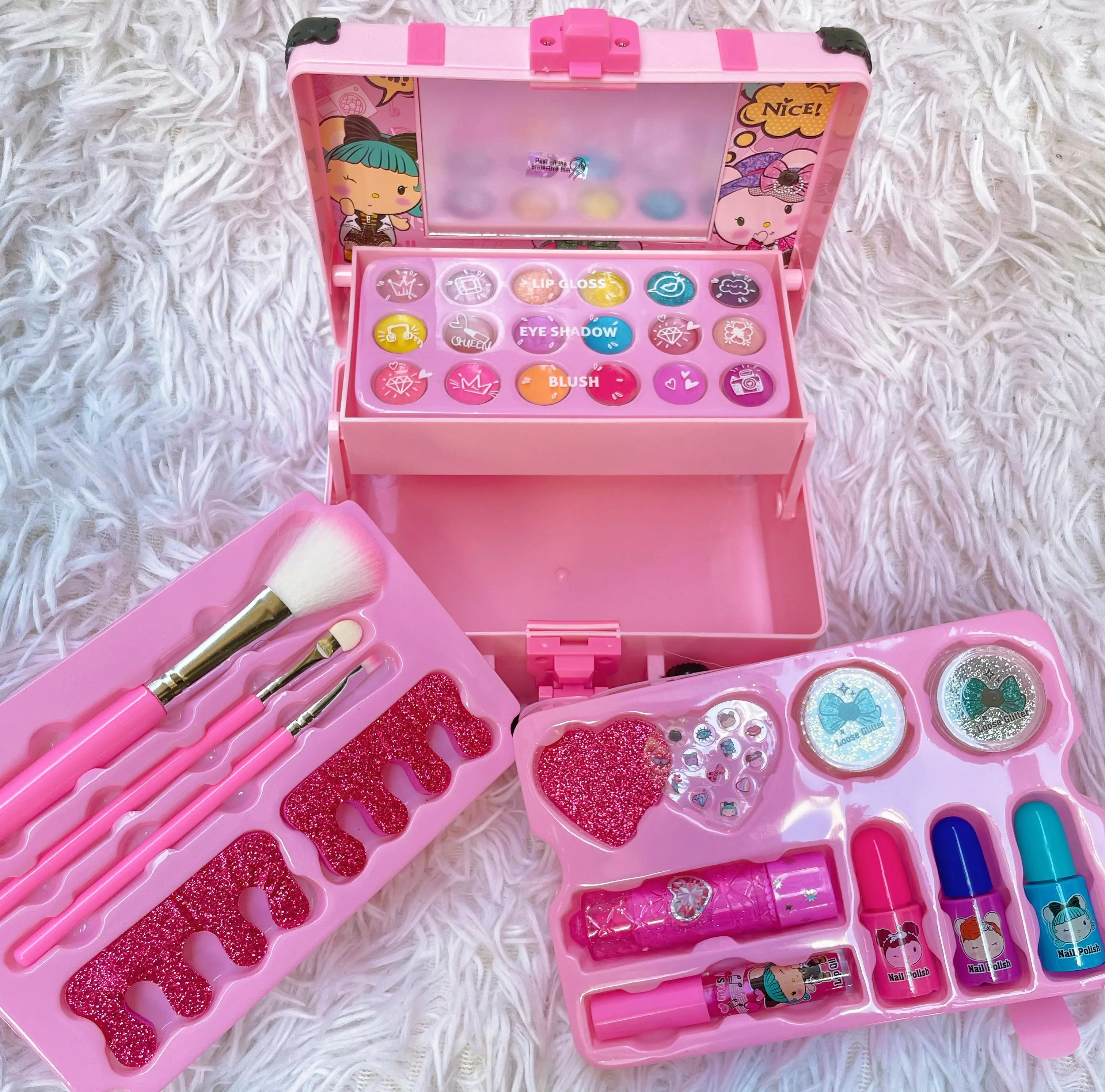 

Children's Cosmetic box Girl Princess Beauty Makeup Birthday Gift Dance Party Games Lipstick nail polish eyeshadow Play Set