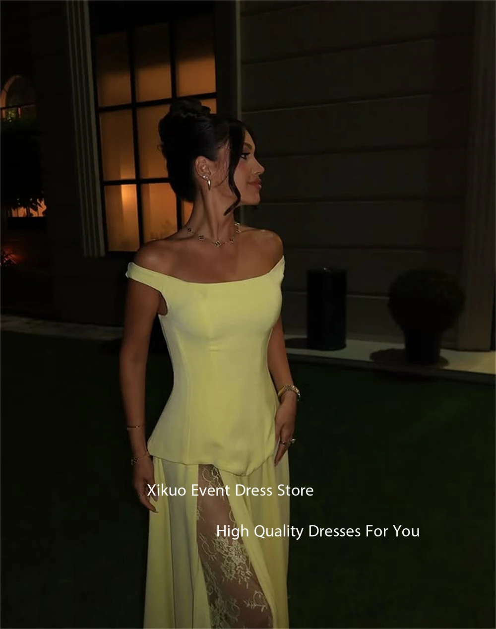 Xikuo 공식 노란색 새틴 이브닝 가운 린 Strapless Pleated Robe 칵테일 Femmes 여름 레이스 파티 댄스 파티 드레스 맞춤형