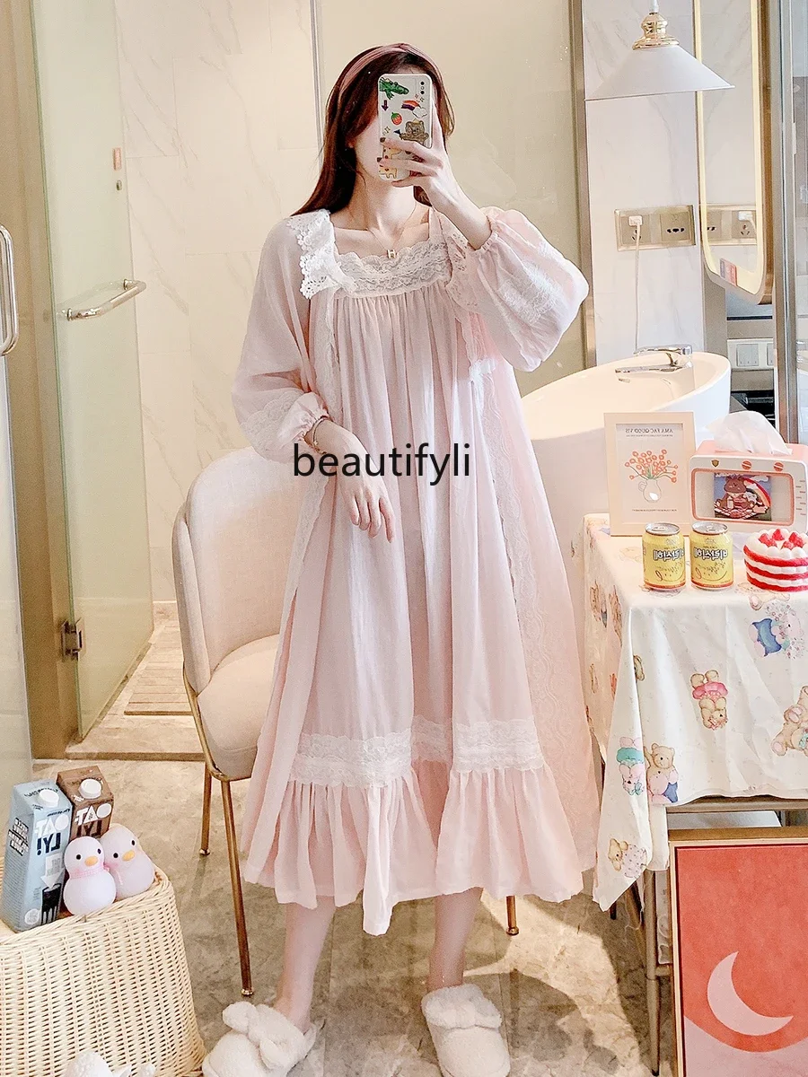 Fairy Pajamas Women's Spring and Autumn Pure Cotton Long Sleeve Spaghetti-Strap Two-Piece Court Style Princess Cotton Homewear