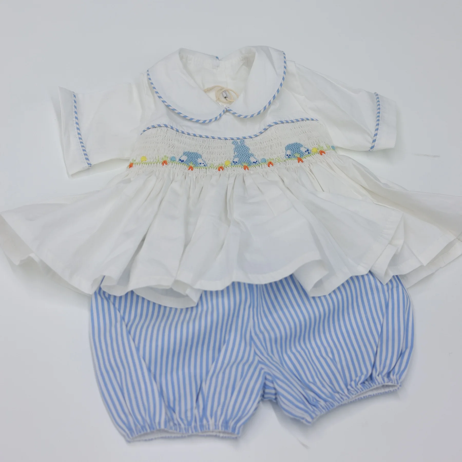 0-6Y Baby Girl White Handmade Smocked Outfit Suit for Birthday Eid Photography A44