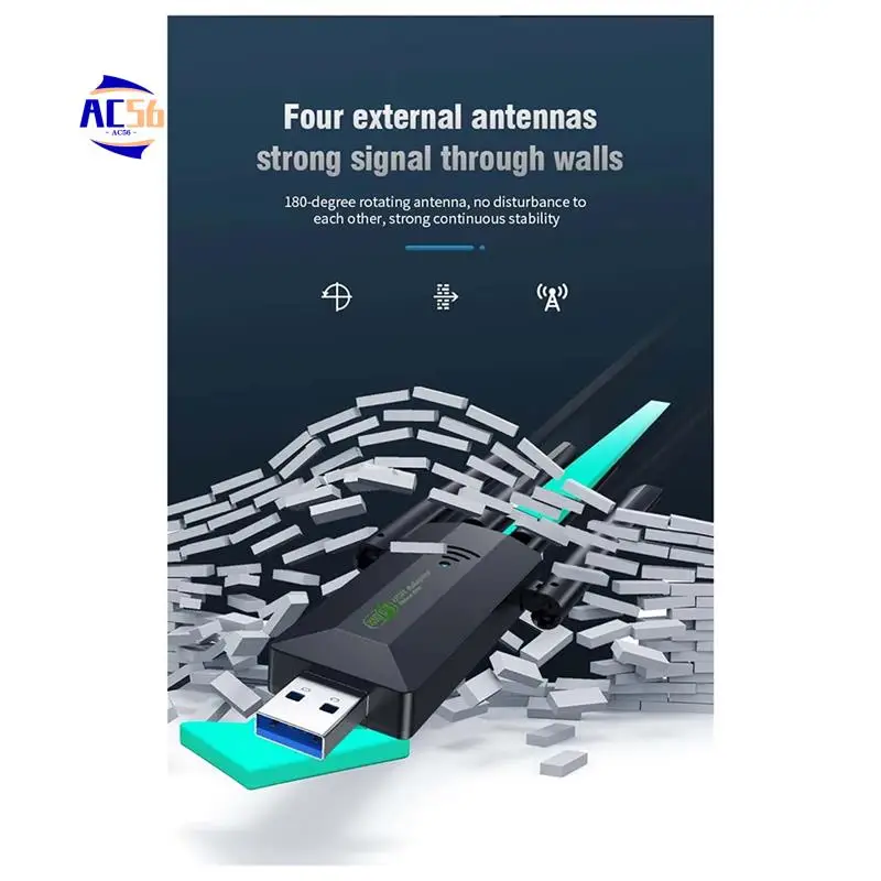 

AC56-1200Mbps Dual Band USB3.0 Wifi Adapter 2.4Ghz 5Ghz Wifi Adapter With 4 Antenna PC Mini Computer Network Card Receiver