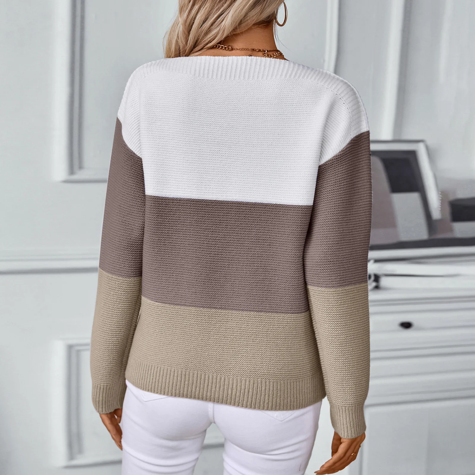 2025 femmes mode décontracté une épaule bouton pull tricot Cardigan contraste couleur pull à manches longues pull ample