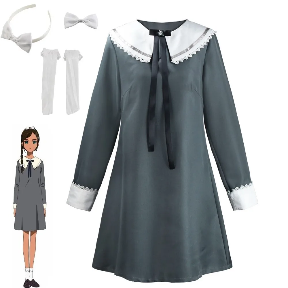 

Anime WONDER EGG PRIORITY Neiru Aonuma Dresses woman Dark Gray Japanese Style Lovely Grey Dress Cosplay Outfits