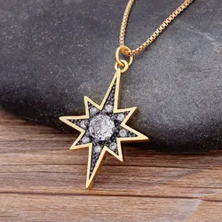 Nidin Gold Plated Japanese and Korean Style Eight-pointed Star Pendant Trendy Fashion Personality Micro Zircon Necklace Gift