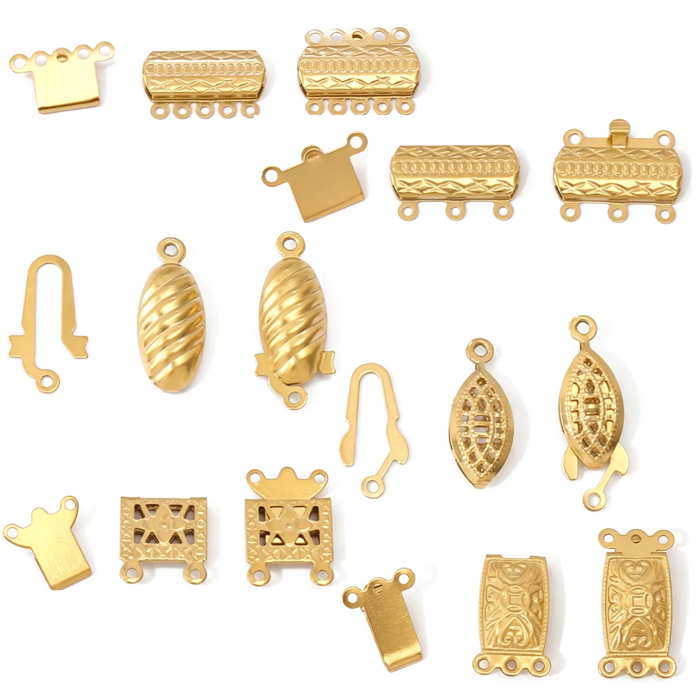 1pcs Stainless Steel Multi Strand Clasps Connectors 18K Gold Plated Geometric For DIY Jewelry Making Accessories
