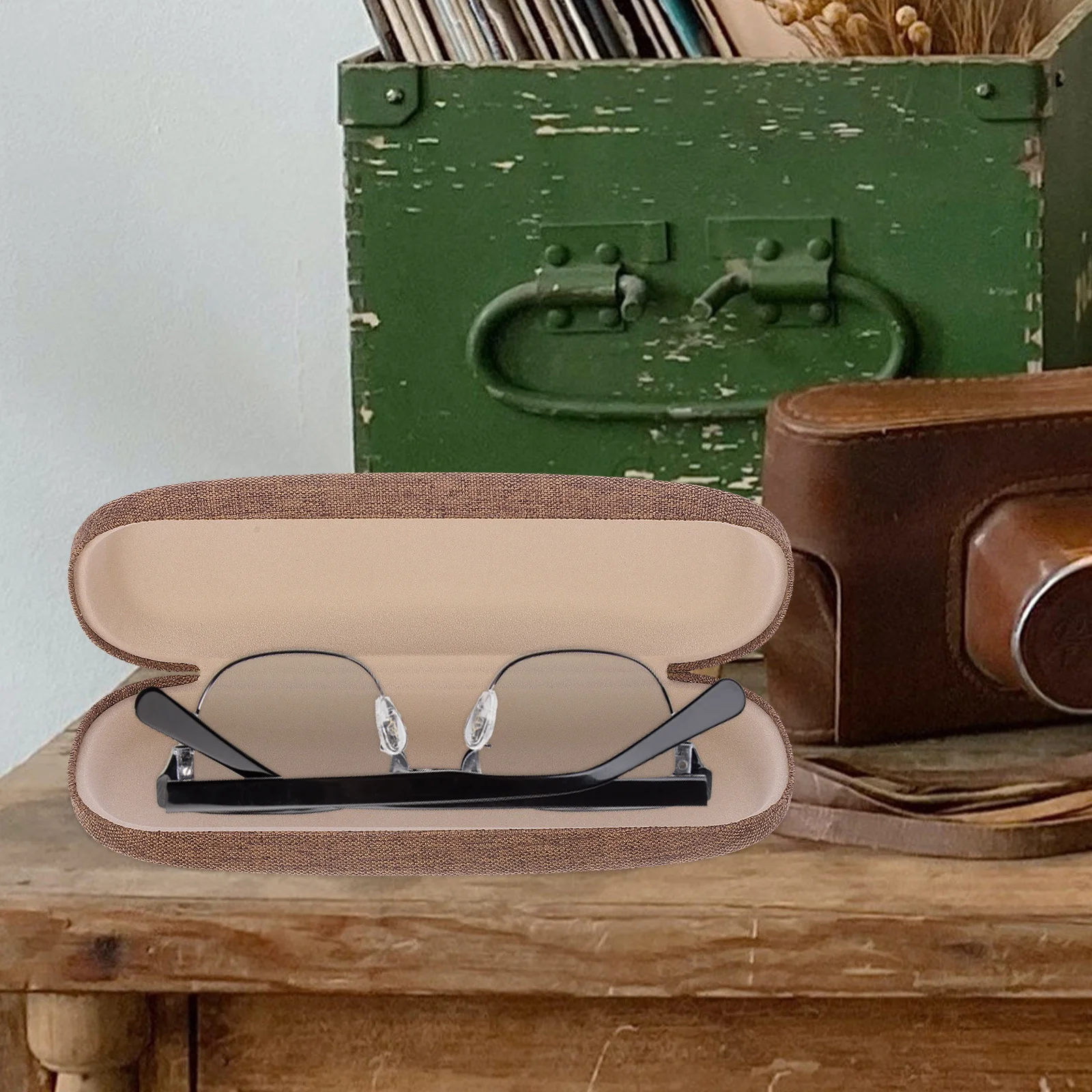 

1pc Eyeglasses Case Linen Glasses Box Khaki Retro Cotton Protective Eyewear For Adults Sunglasses Holder Organizer