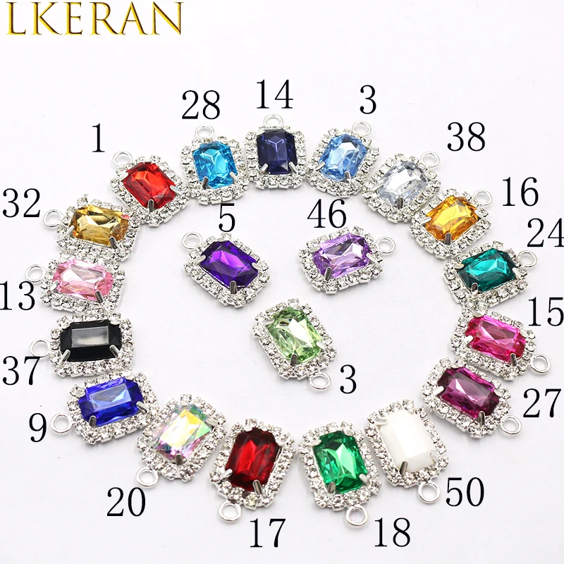 Lkeran-24 x 16mm Praça Rhinestone Incrustado com Correia Acrílica, Pet Traction Collar, Vestuário Decoração Colar, DIY Jóias, 10pcs