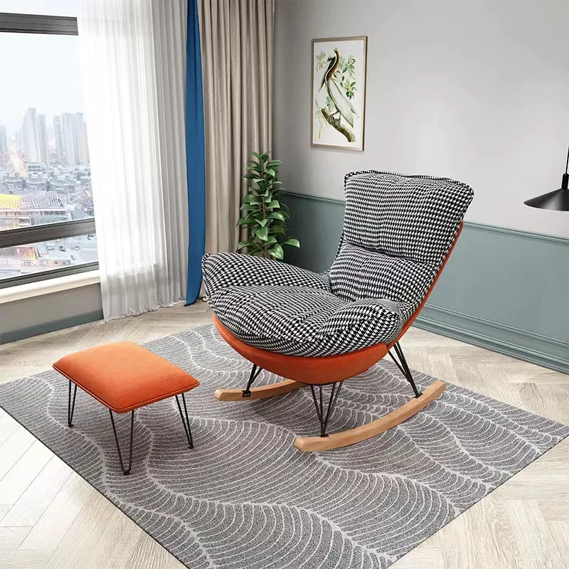 &Family Living Room Rocking Chair Adult Leisure No Folding Rocking Lazy Sofa Chair Leather Material for Home Furniture