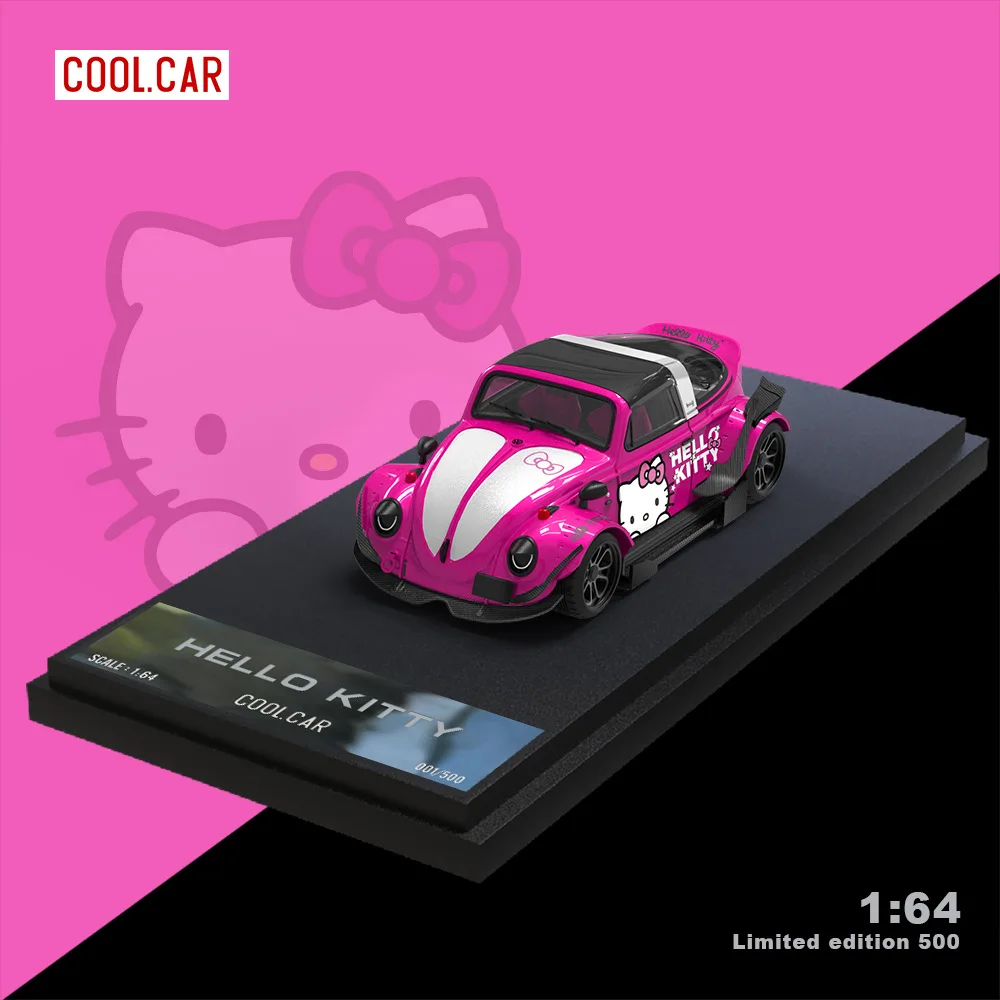 Sanrio Beetle Hello Kitty Sedan Painted With Vintage Car Simulation Alloy Car Model Exquisite Ornaments Cute Gift For Childrens