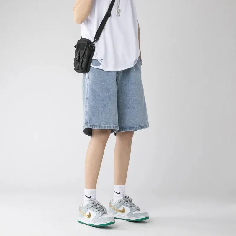 Wide Baggy Denim Shorts Men Summer Thin Solid Color Casual Loose Knee-length Pants Male Jeans Shorts Streetwear