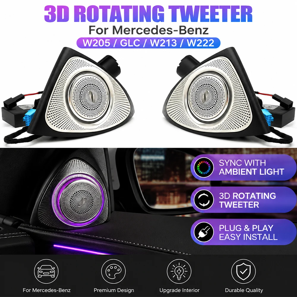 Car 3D Rotating Tweeter Speaker for Mercedes-Benz C/E/S-Class W205 GLC X253 W213 W222 Ambient Light Door Speaker Fit OEM Control
