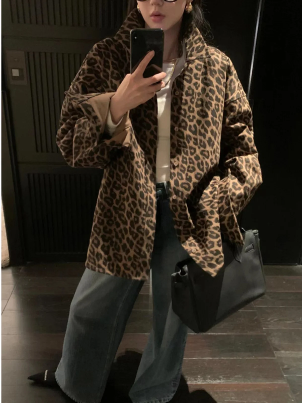 

Рубашка-куртка в американском стиле с леопардовым принтом, свободного кроя, с длинными рукавами, женская, осенняя, модный дизайн, уникальный стиль, трендовый топ